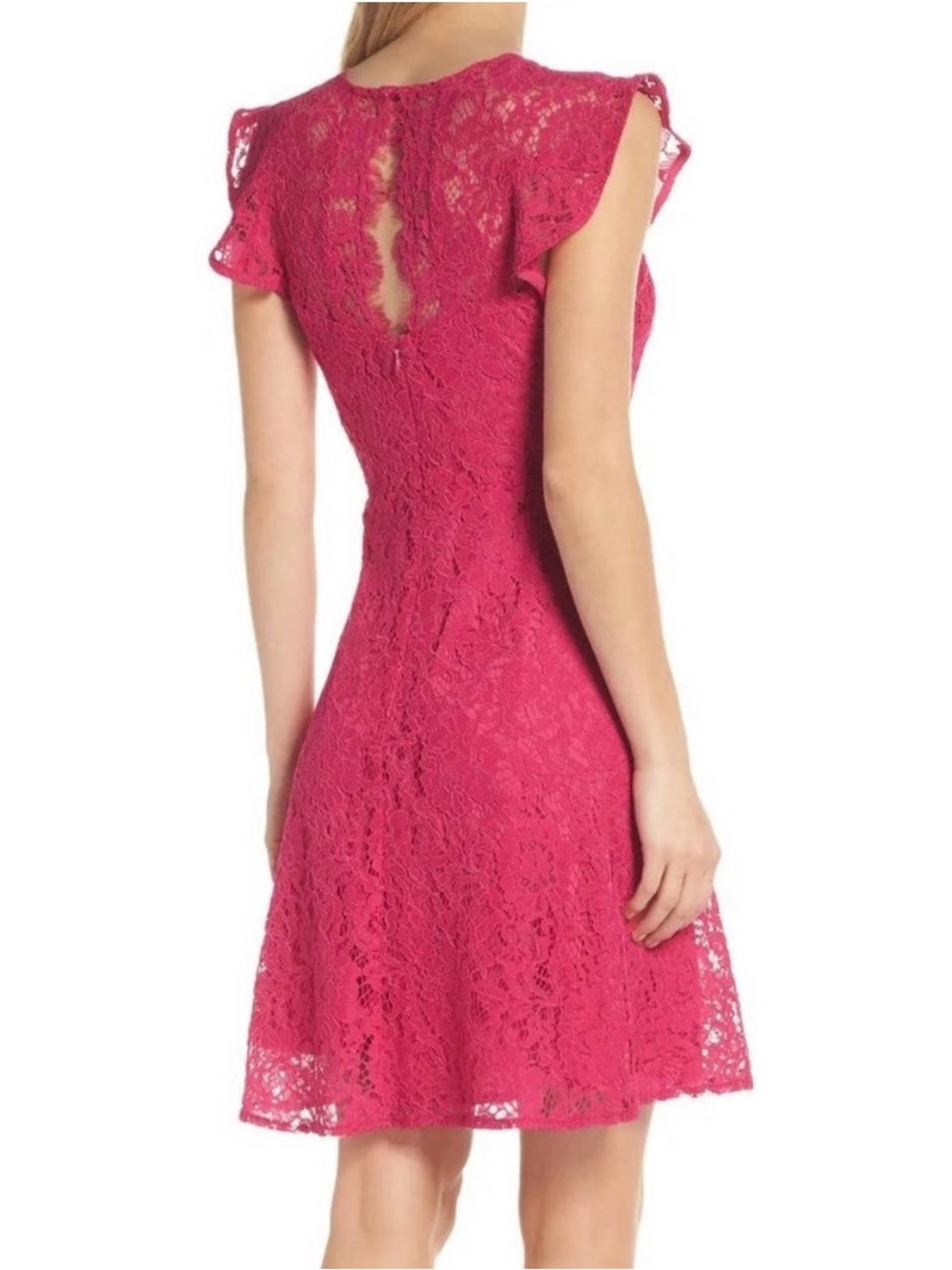 ELIZA J Lace Overlay Flutter Sleeve Cocktail Dress in Hot Pink Size 14